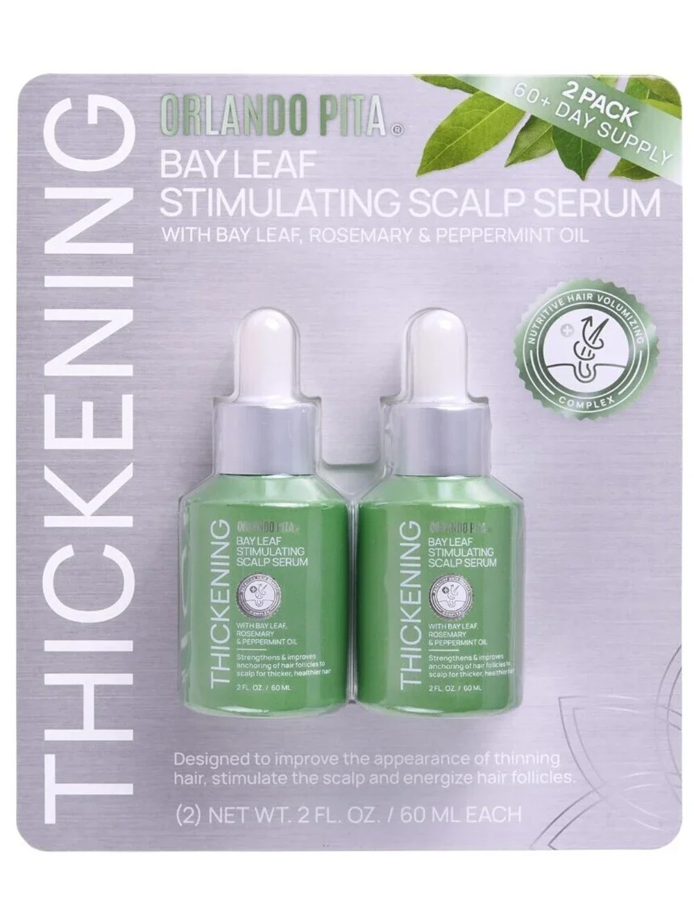 ORLANDO PITA Bay Leaf Stimulating Scalp Serum All Hair Types, 2 Oz (Pack of 2)